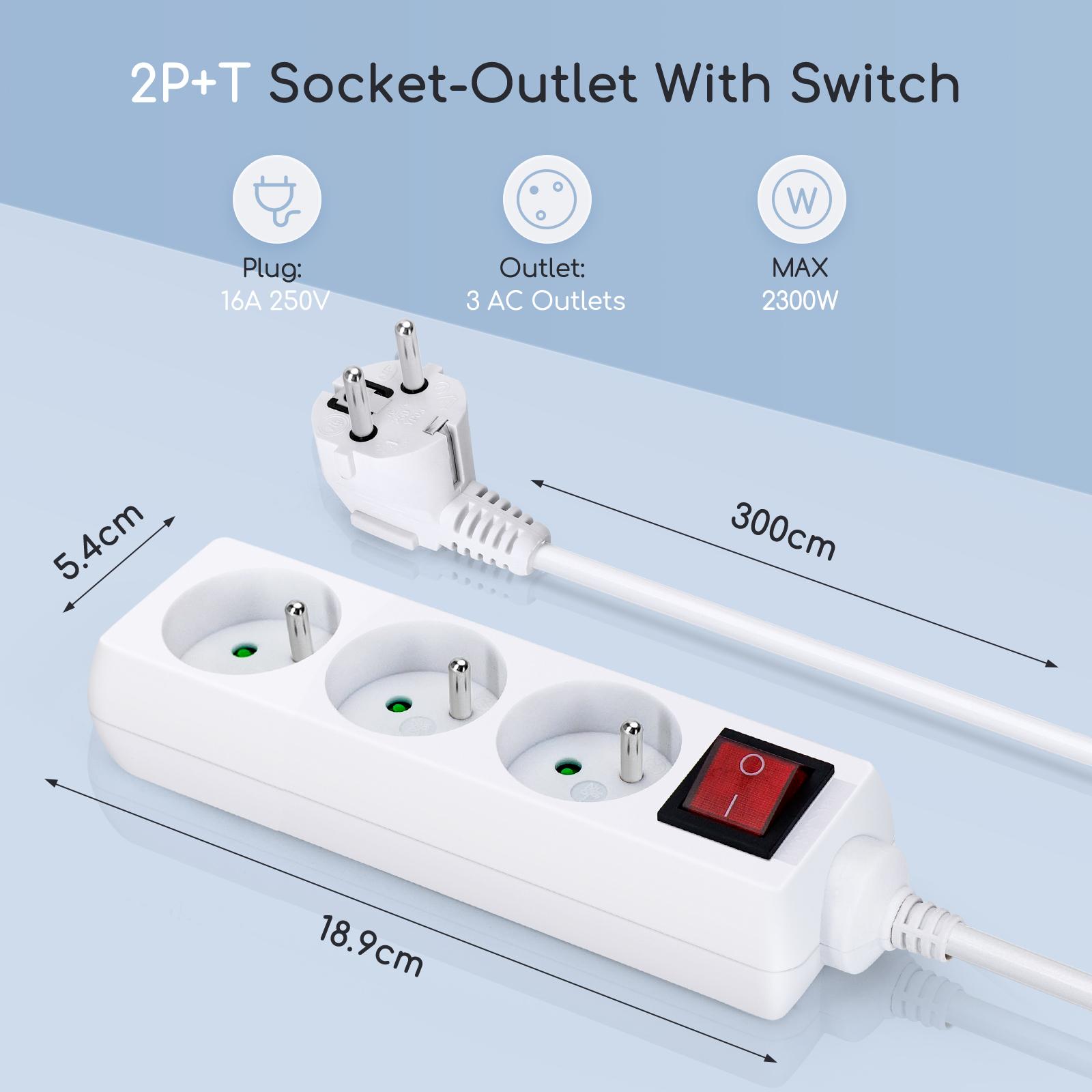 Listwa zasilająca na 3 gniazda typu francuskiego z przełącznikiem 3 m 3G 1.0mm² biała