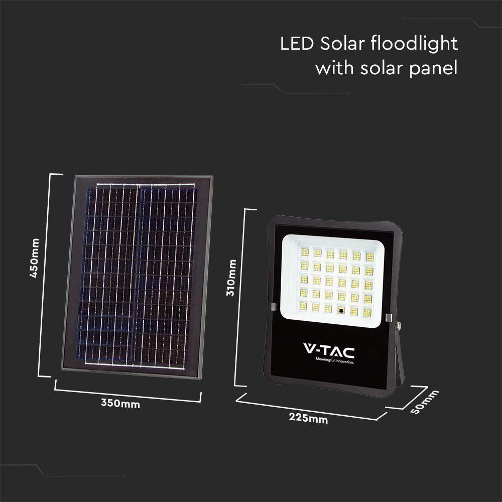 20W Naświetlacz LED solarny, Panel z przewodem, Pilot, Barwa:4000K , Obudowa: Czarna, VTAC, SKU 6971