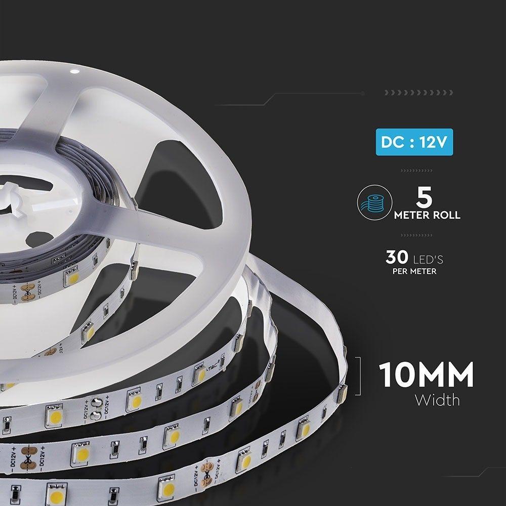 4.8W Taśma LED, Barwa:6000K, IP20, Rolka:5m, VTAC, SKU 2133