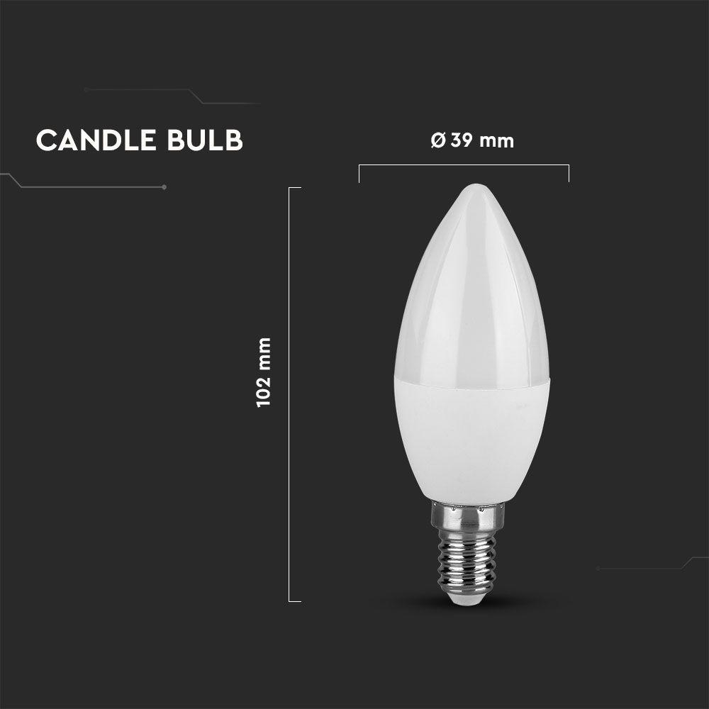 4.5W C35 Żarówka LED, Barwa:6400K, Opakowanie: 3szt., Trzonek:E14 , VTAC, SKU 217265