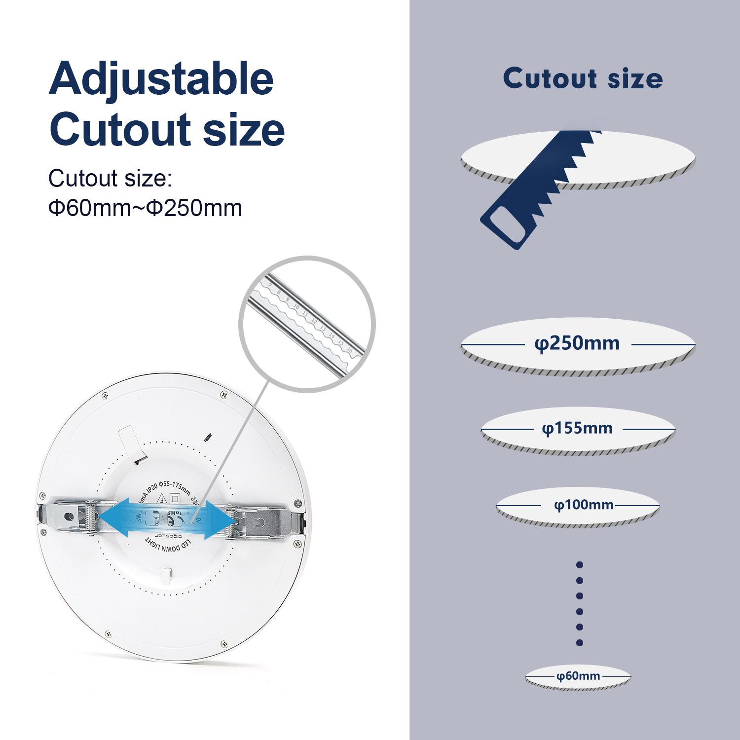 E6 LED Round Downlight 24W Adjustable Size and Color Temperature