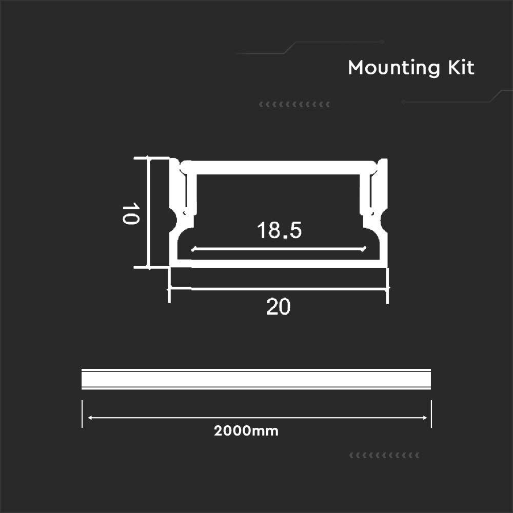 VT-8202 MOUNTING KIT WITH DIFFUSER FOR LED STRIP 2000x20x10mm SILVER BODY