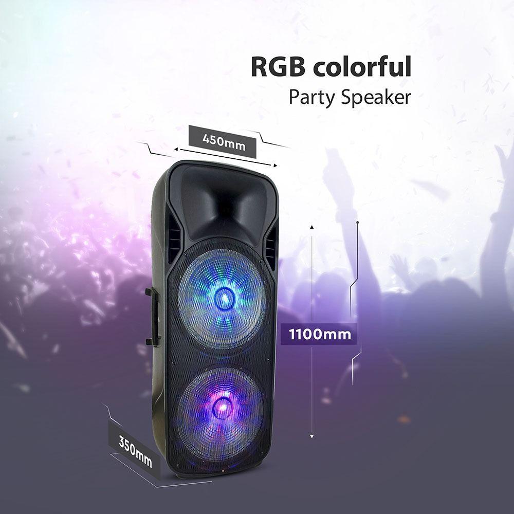 150W Przenośny głośnik karaoke bluetooth, gniazdo USB, slot na kartę micro SD/gniazdo AUX/2x Mikrofon/Podświetlenie LED(2*38 cm), VTAC, SKU 7733