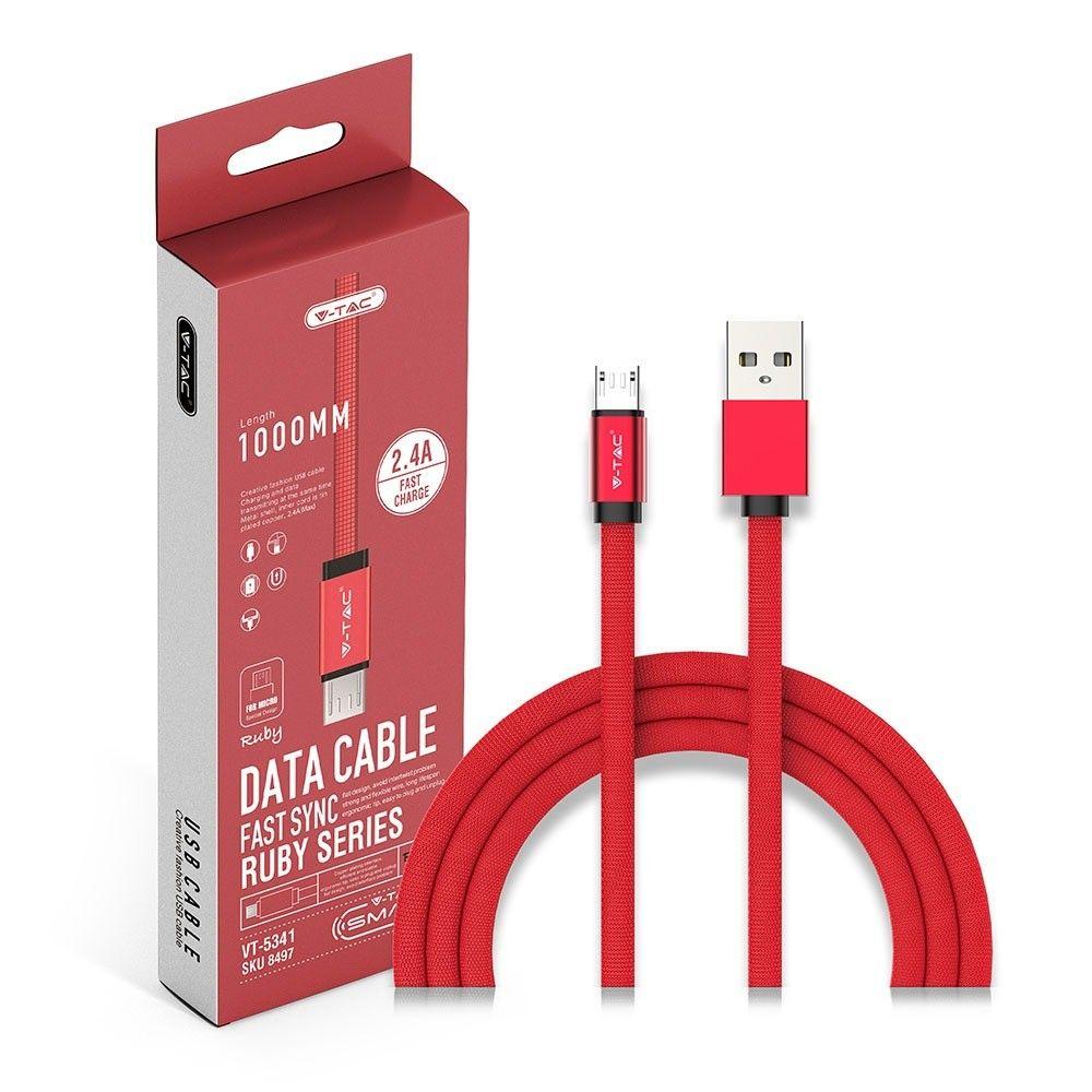 VT-5341 1M MICRO USB BRAIDED CABLE WITH COTTON FABRIC-RED(RUBY SERIES)