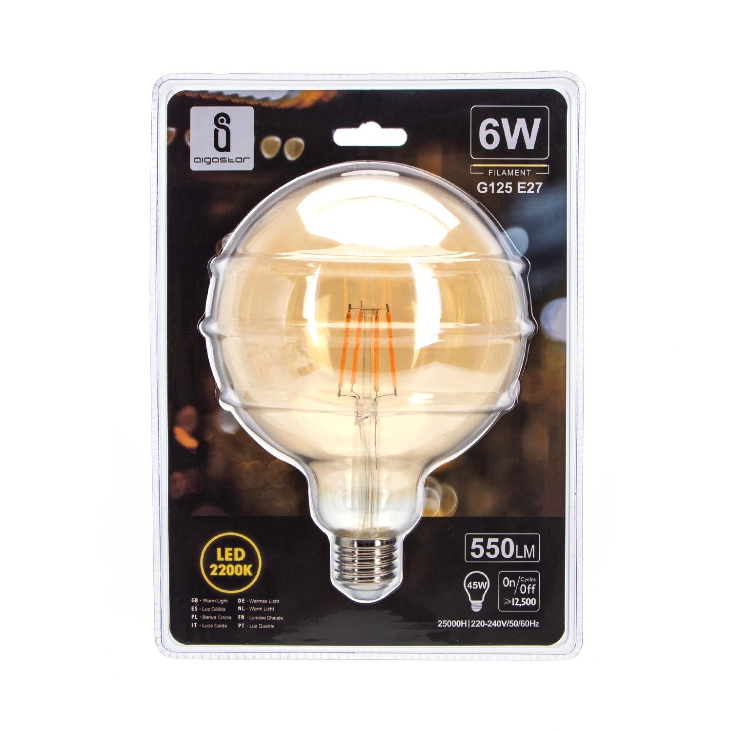 LED Filament Bulb (Amber) G125 E27 6W