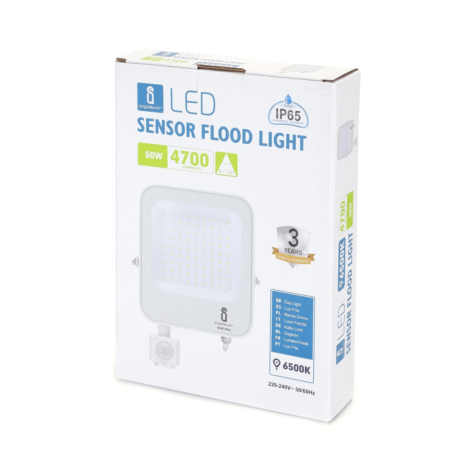 LED Floodlight with Sensor White 50W