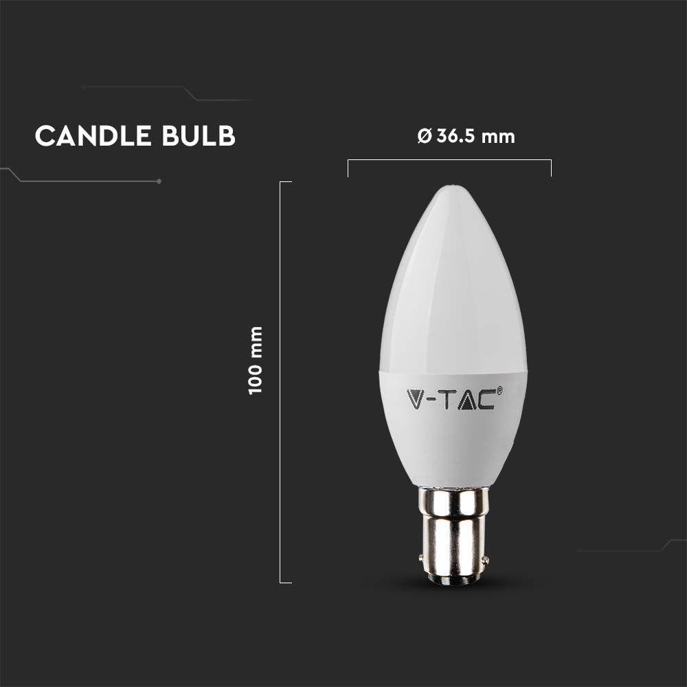 5.5W C35 Żarówka LED, Chip SAMSUNG, Barwa:3000K, Trzonek:B15, VTAC, SKU 21860