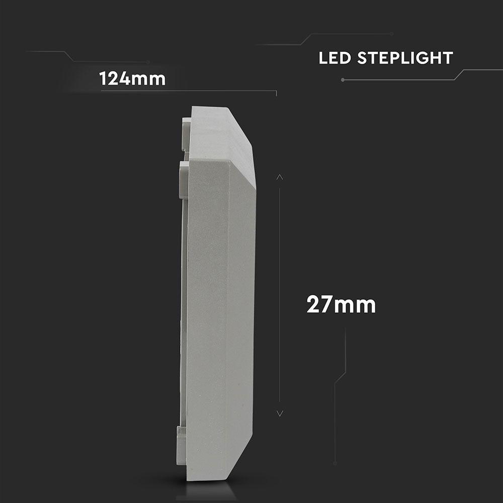 2W Oprawa Schodowa LED, Barwa:3000K, Obudowa: Szara, Kwadrat, VTAC, SKU 1325