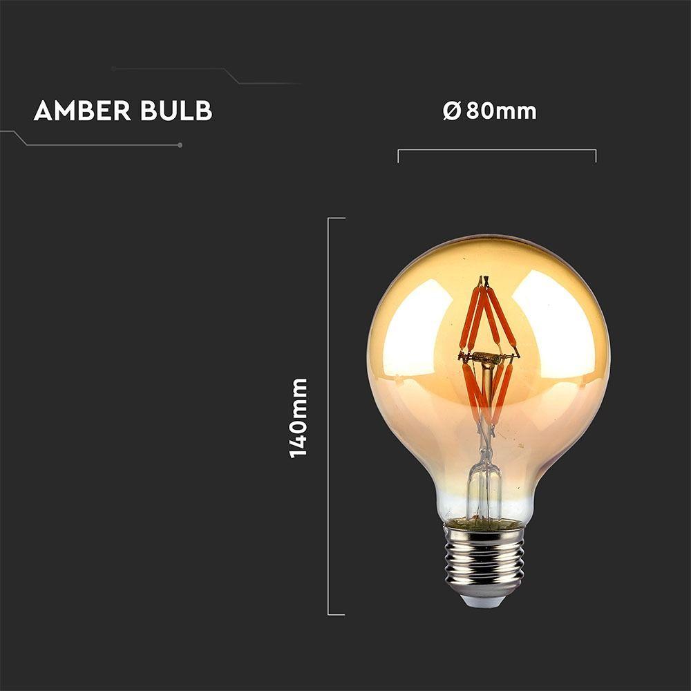 4W G80 Żarówka LED Filament, Klosz Bursztynowy, Barwa:2200K, Trzonek:E27, VTAC, SKU 7148