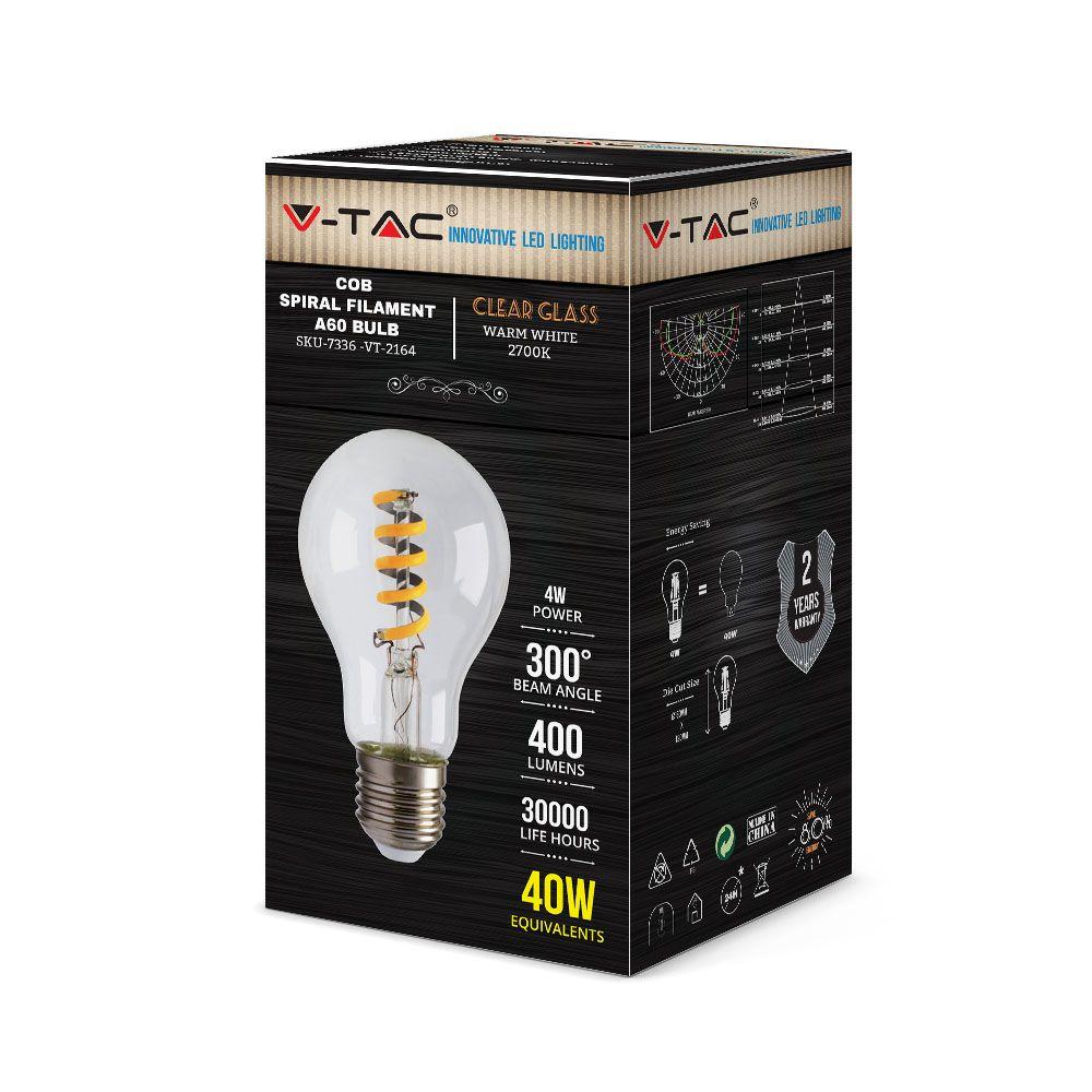 VT-2164 4W LED SPIRAL FILAMENT BULB-CLEAR 2700K