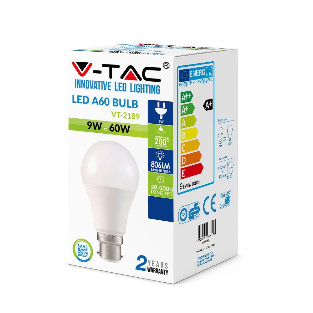 VT-2189 9W A60 LED PLASTIC BULB 2700K B22