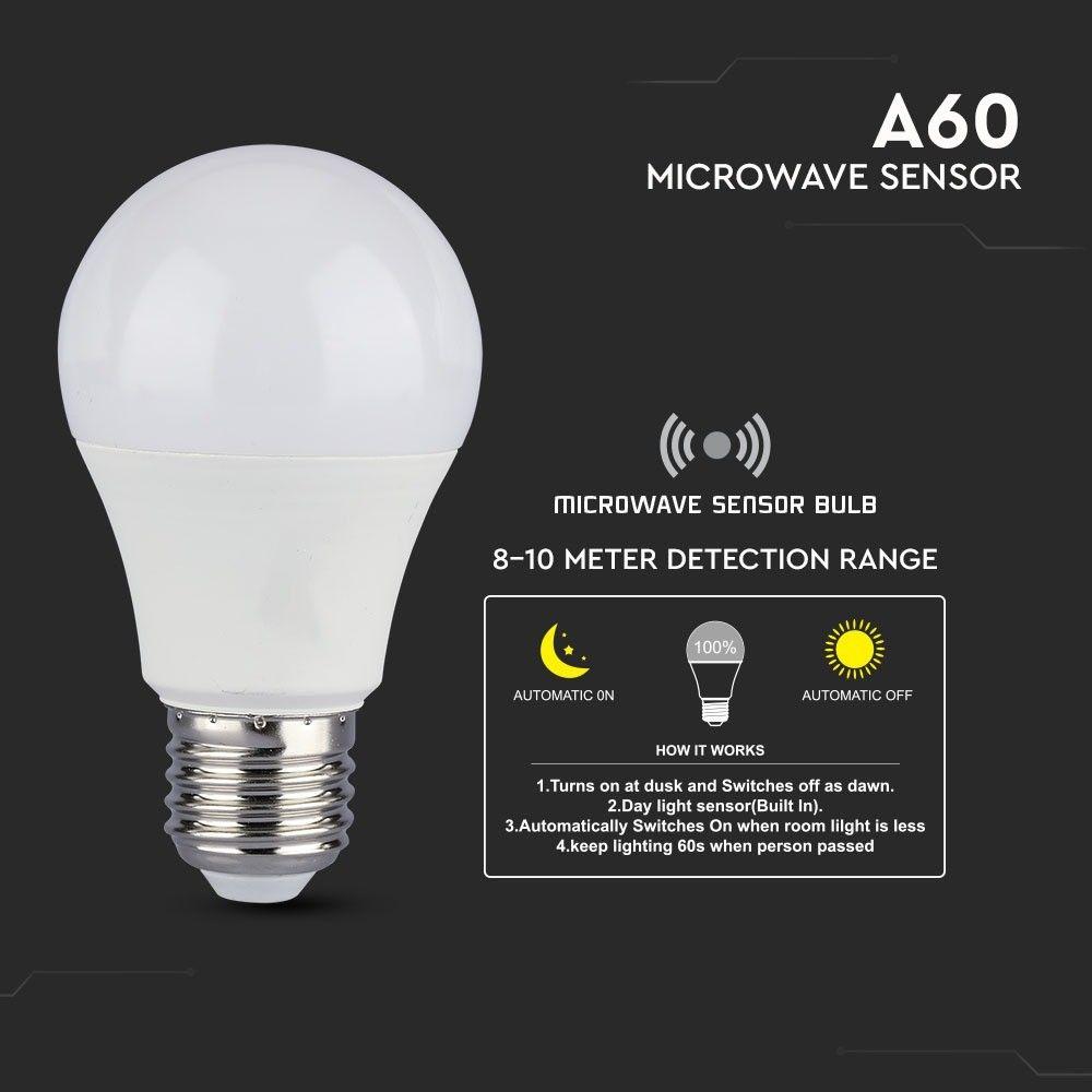 VT-2211 11W A60 LED BULB WITH MICROWAVE SENSOR 6400K E27