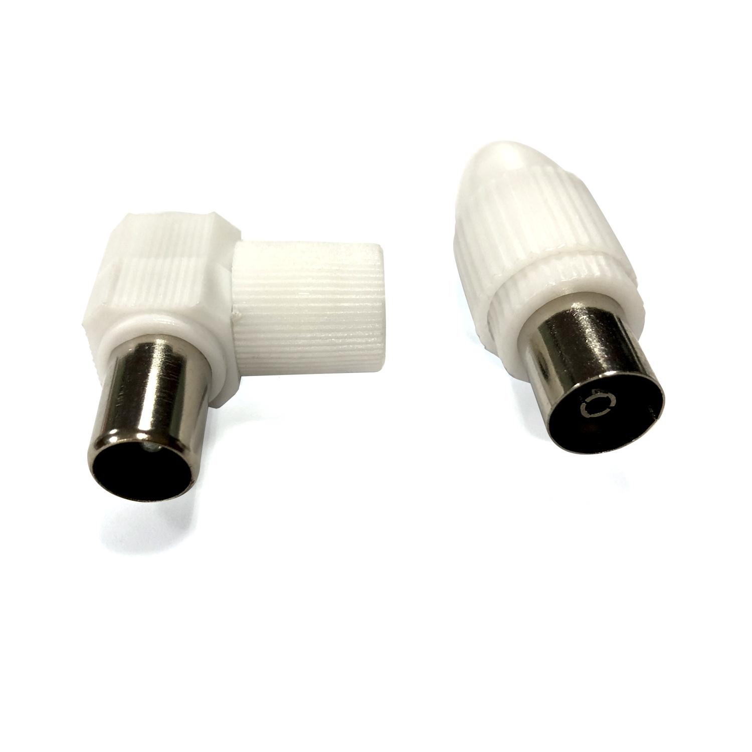 TV Antenna Connector & TV Plug Right Angle White