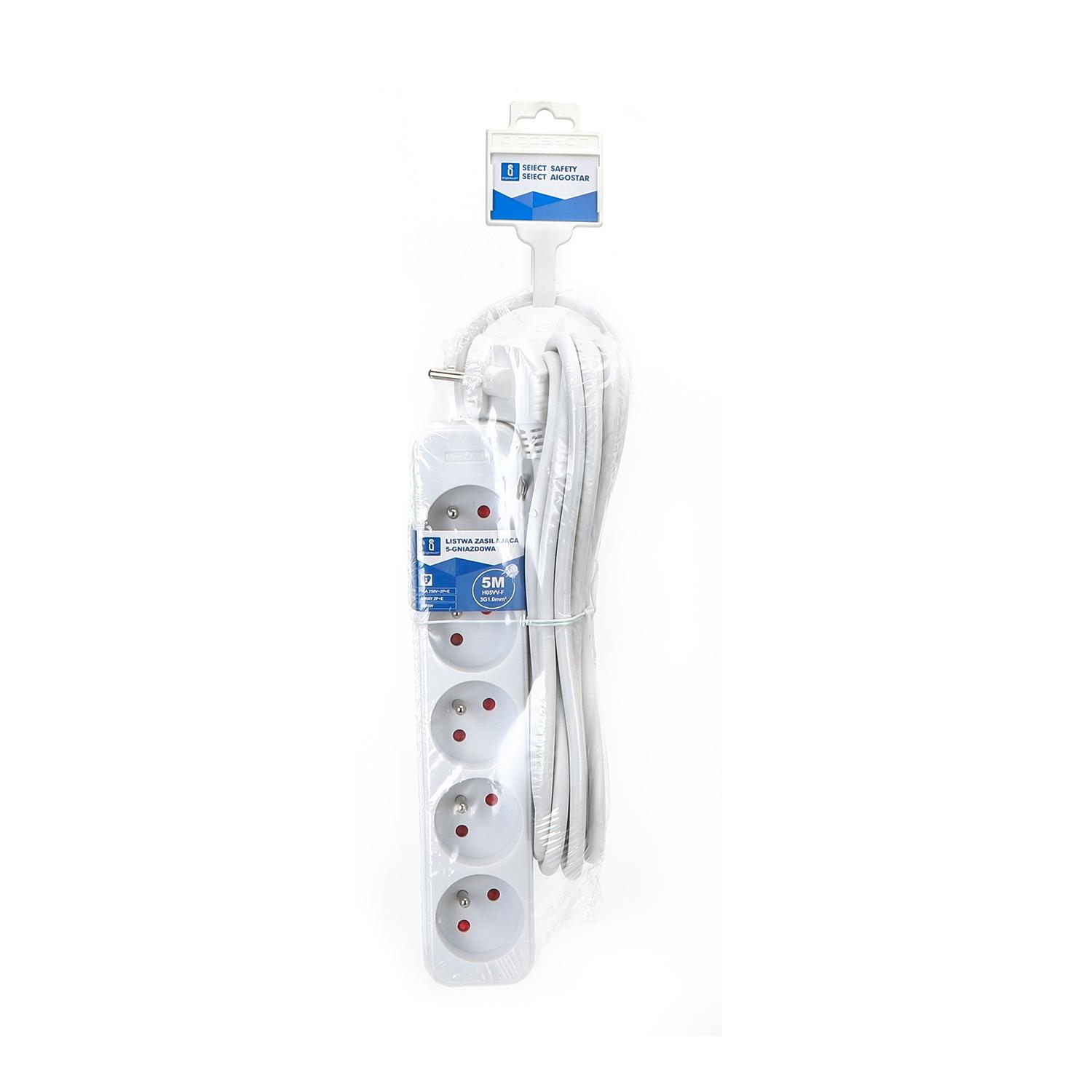 Power strips 5-way 5m H05VV-F 3G1.0m㎡ White