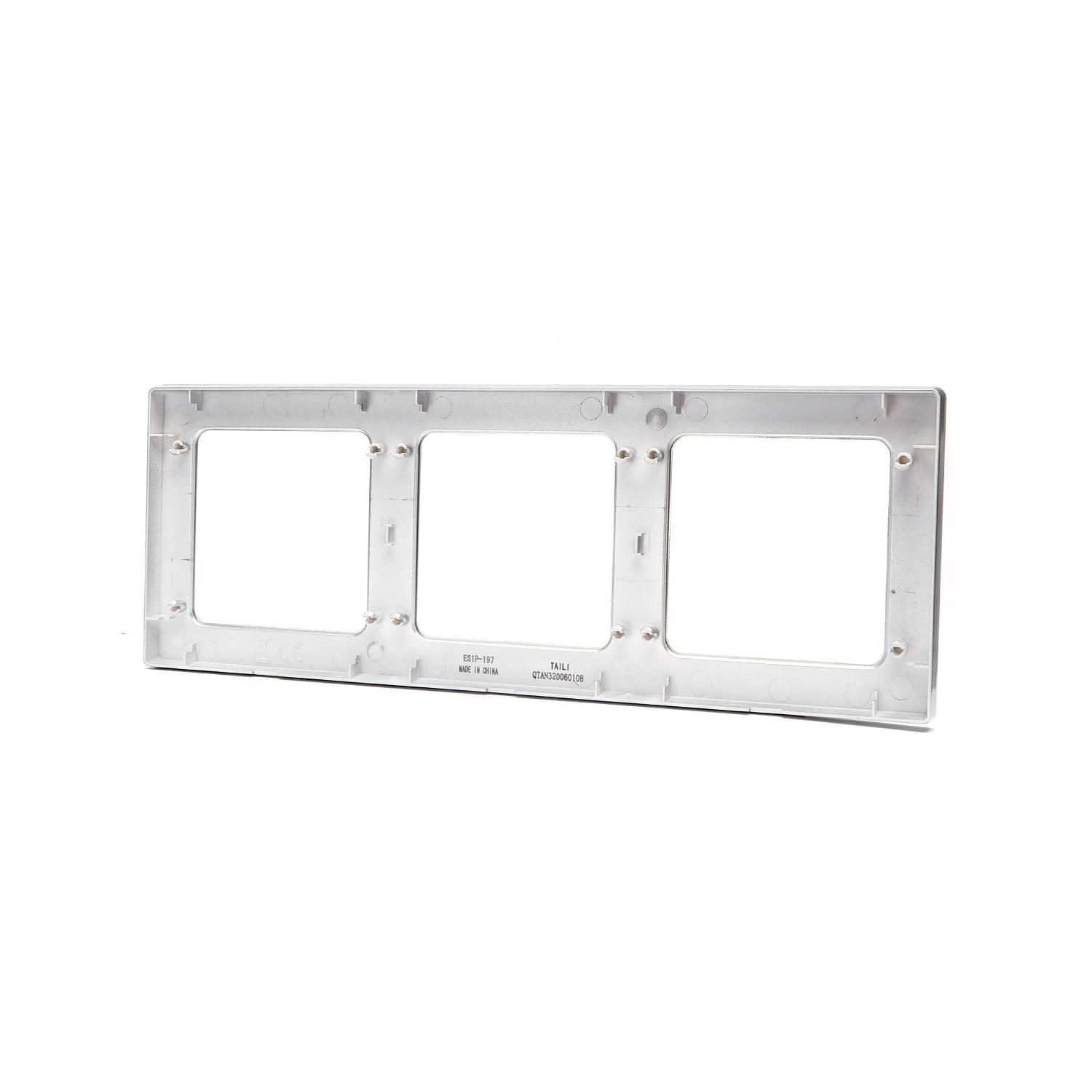 German-French Three Gang Aluminium Wall Plate Silver