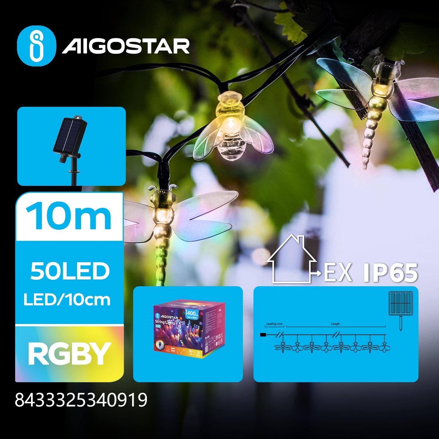 Solar dragonflies & bees string light, RGBY, 10m