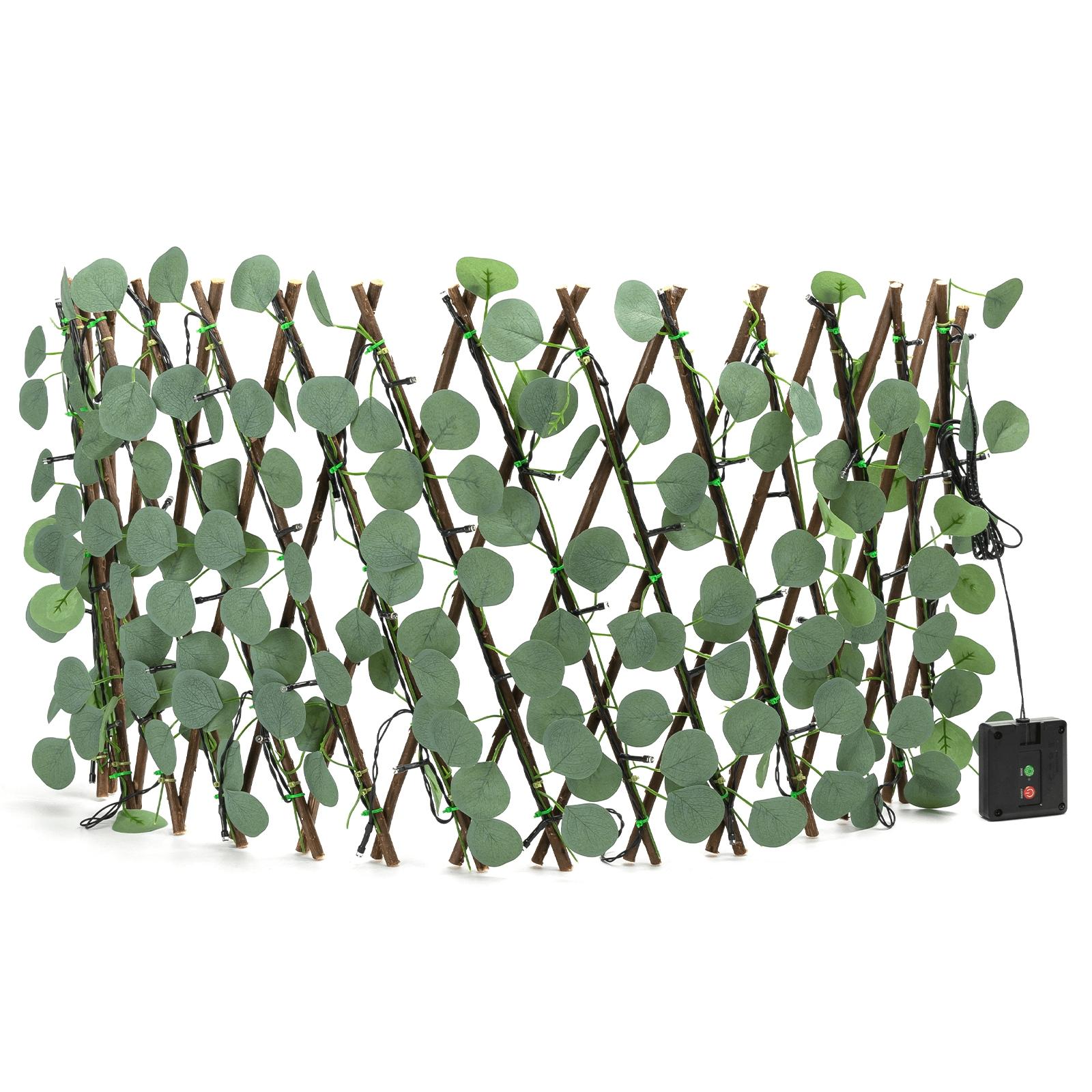 Solar simulation plant-Fence-Eucalyptus  leaves-dark green-2700K-2M+H0.4M-56LED-8blinkIP65