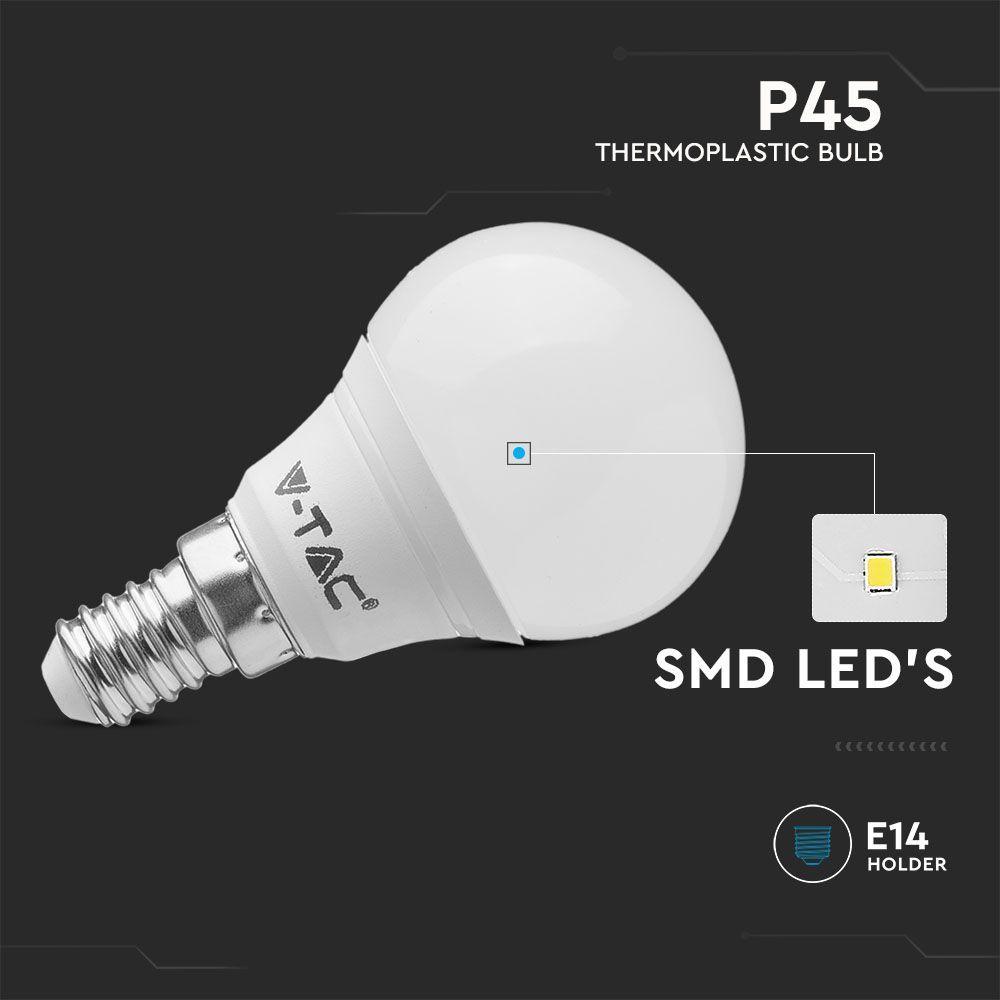 4.5W P45 Żarówka LED, Barwa:2700K/ Opakowanie: 3szt., Trzonek: E14, VTAC, SKU 217357