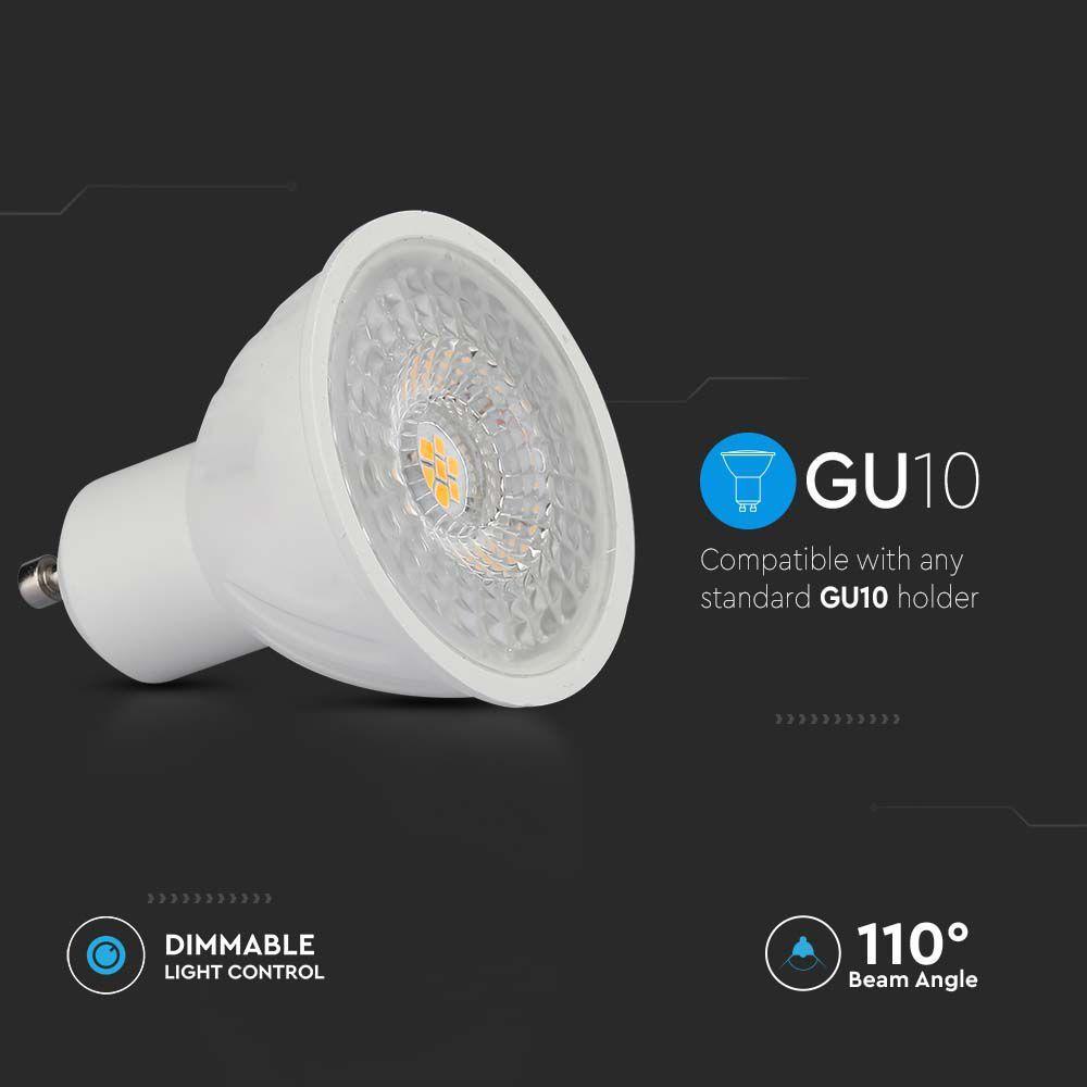 6W GU10 Żarówka LED, Chip SAMSUNG, Barwa:3000K, Kąt 110', Ściemniana, Trzonek:GU10, VTAC, SKU 21198