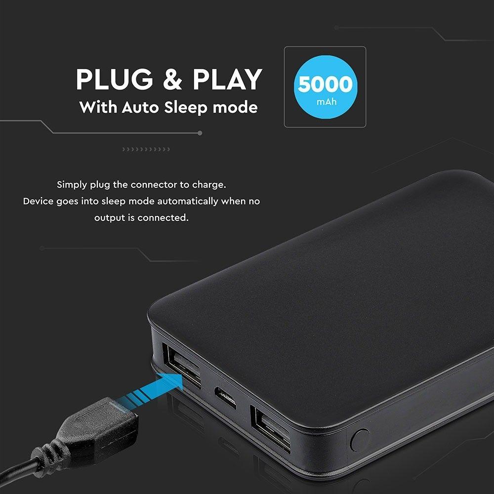 Power Bank, 5000mAh/18.5wh, 5V, Czarny, VTAC, SKU 8193