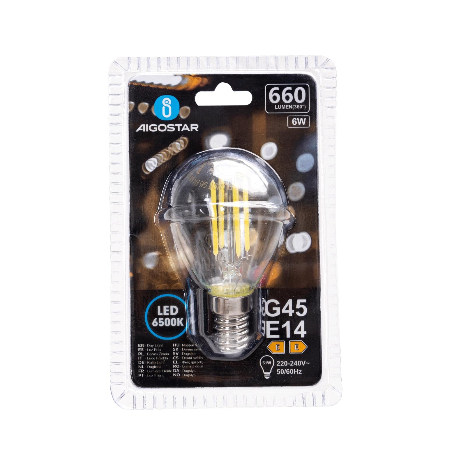 Żarówka LED Filament (Przezroczysta) G45 E14 6W