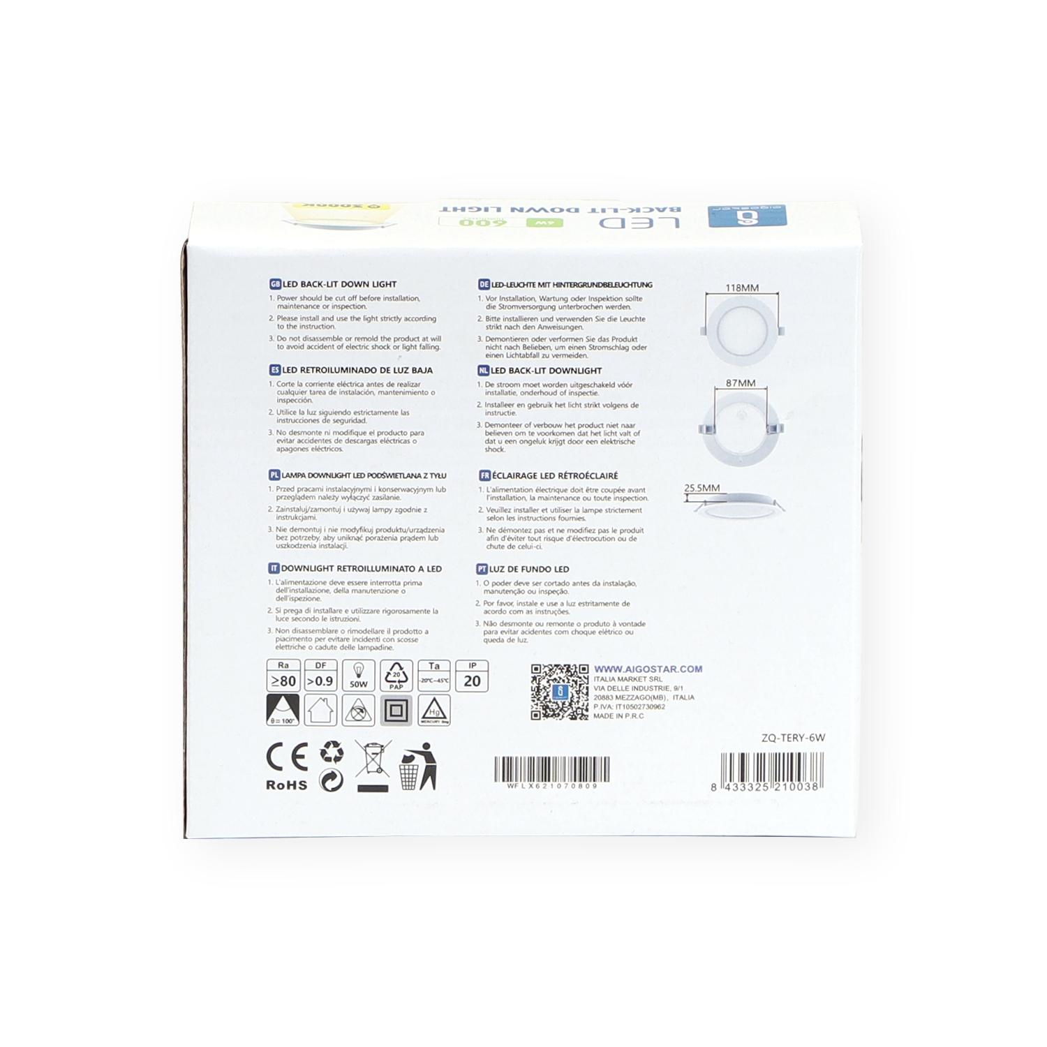 E6 LED  Flush-mounted Round Downlight 6W Yellow Light