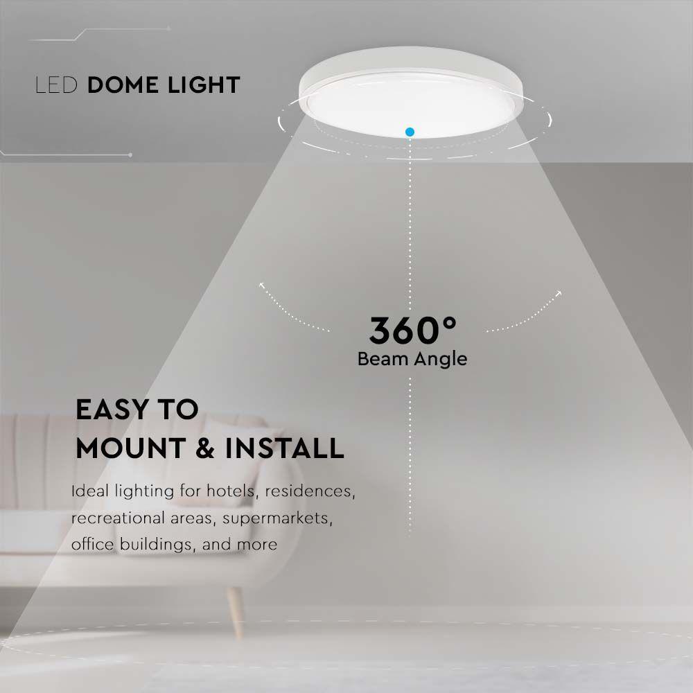 VT-8630 30W LED DOME LIGHT 4000K ROUND WHITE FRAME IP44