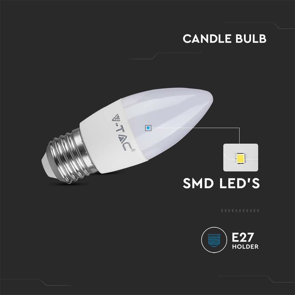 4.5W Żarówka LED C35, Barwa:3000K, Trzonek: E27, VTAC, SKU 2143421