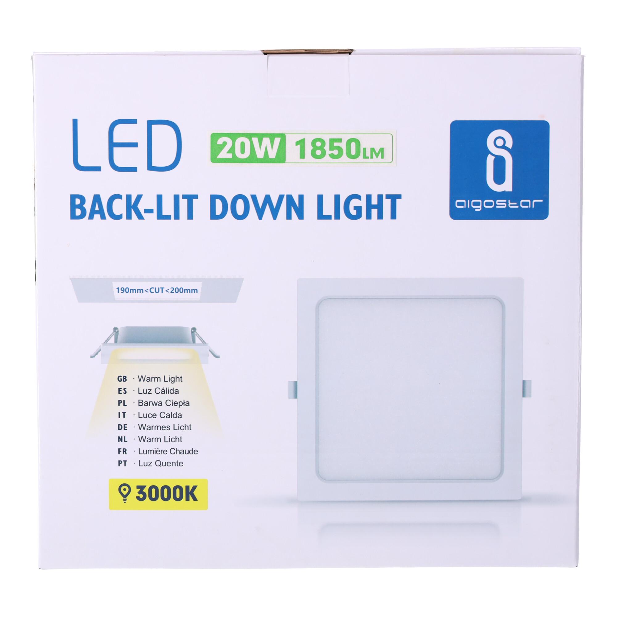 Downlight kwadratowy podtynkowy LED 20W Światło żółte