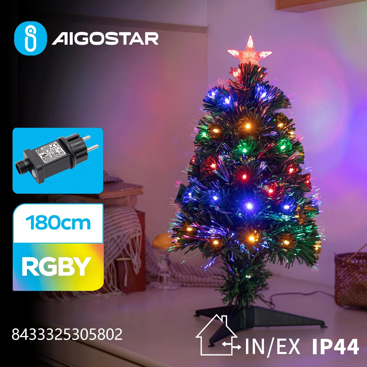 Low voltage fiber optic Christmas tree, RGBY, 180cm