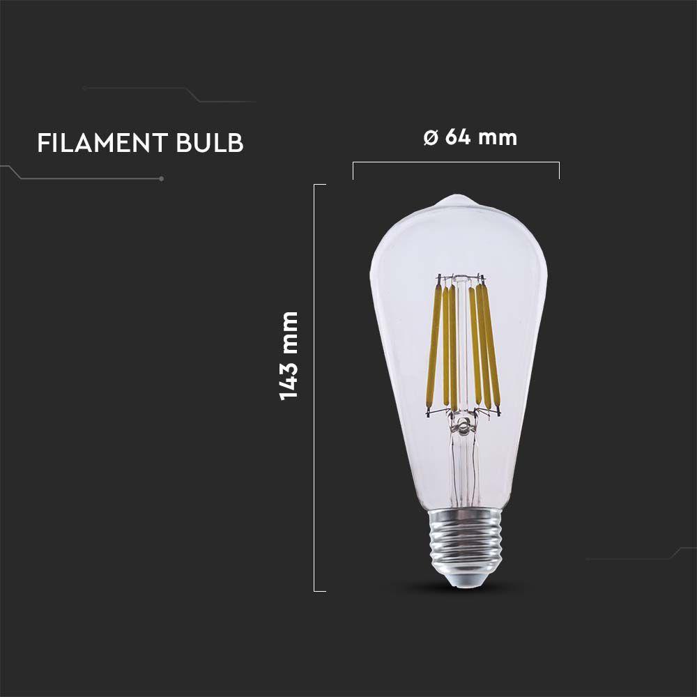 4W ST64 Żarówka LED Filament, Klosz Transparentny, Barwa:4000K, Trzonek:E27, Skuteczność: 210lm/W, VTAC, SKU 2997