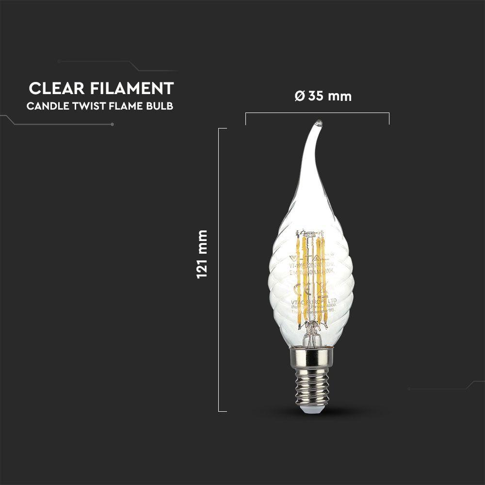 4W TWIST CF37 Żarówka LED Filament, Barwa:6400K, Trzonek:E14, VTAC, SKU 4432