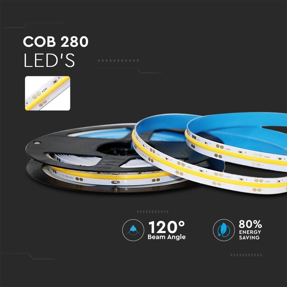 Taśma LED COB, Barwa:3000K, Zasilanie: 24V, IP20, Rolka:5m, VTAC, SKU 2652