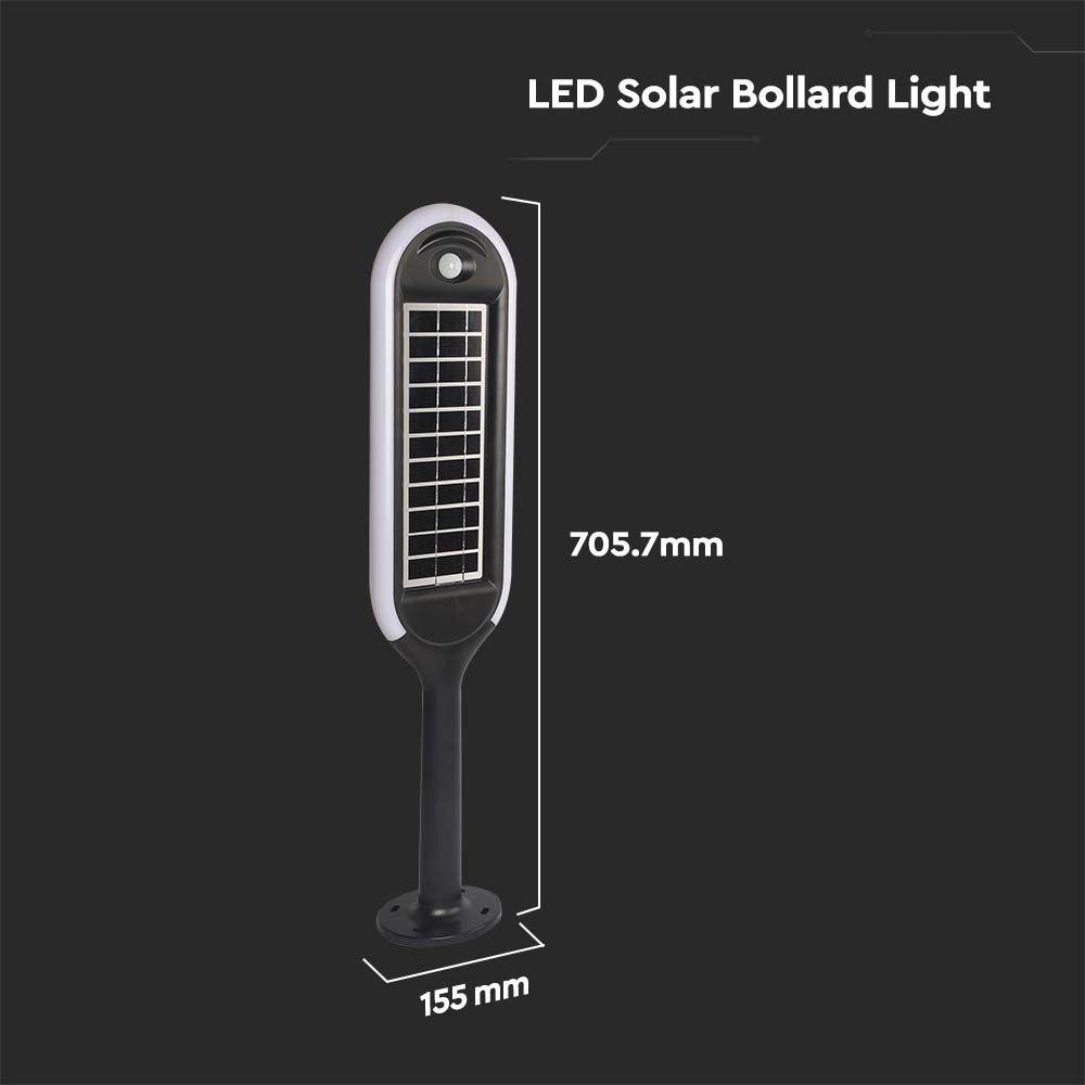 5W Solarny słupek ogrodowy z czujnikiem ruchu, Barwa:3000K, Obudowa: Czarna, VTAC, SKU 6666