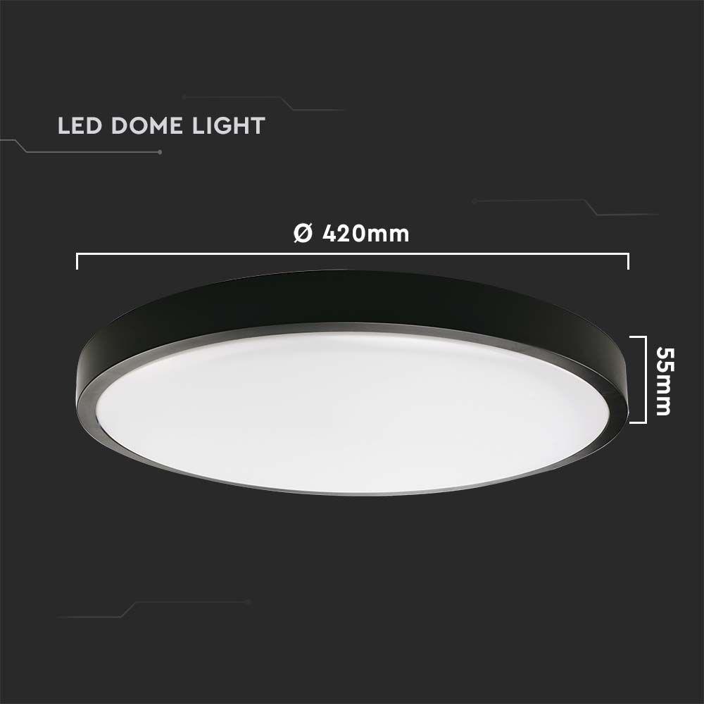 30W Plafon LED, Średnica: 420mm, Barwa:4000K, Klosz: Okrągły mleczny czarna ramka, IP44, VTAC, SKU 7640