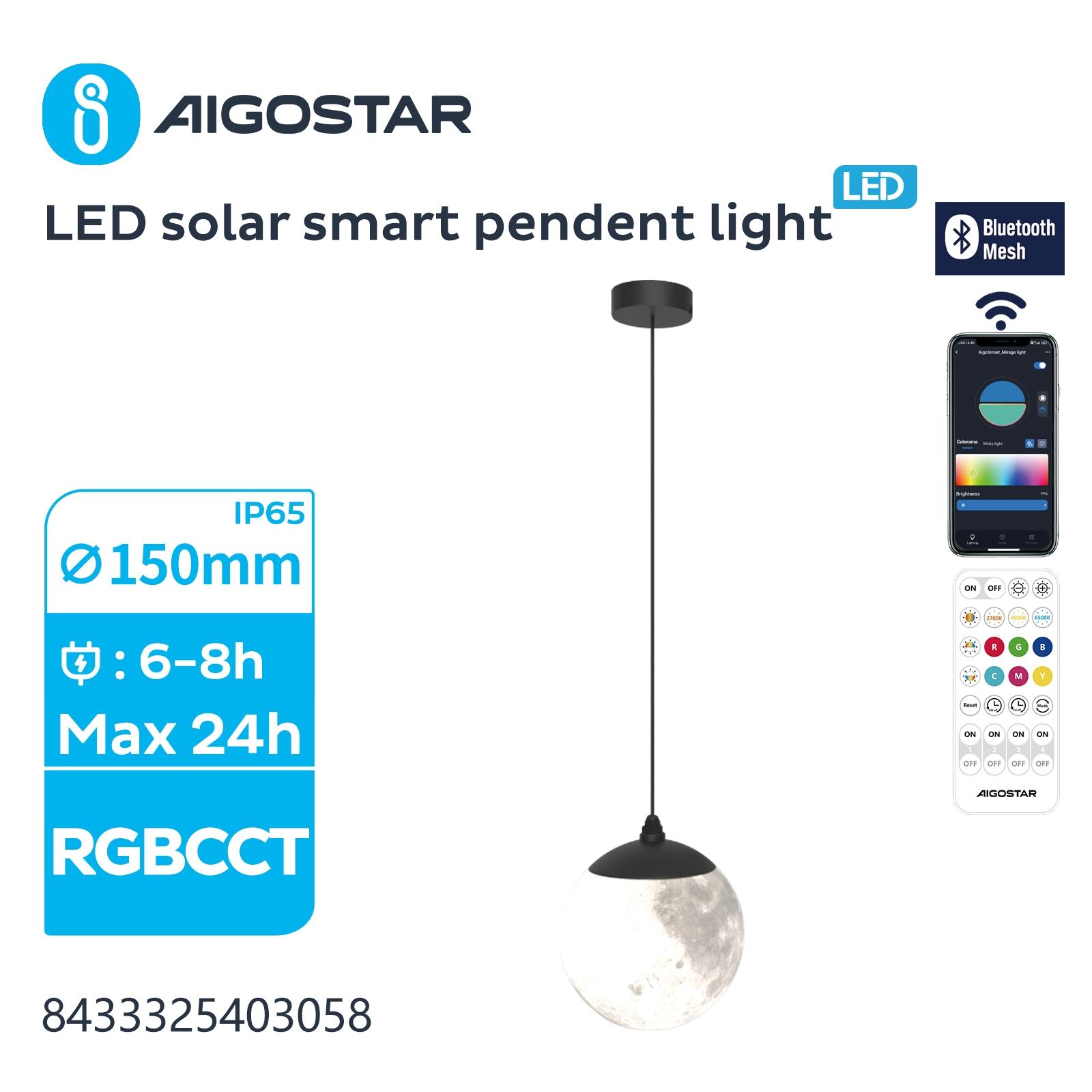 LED SOLAR SMART PENDANT LIGHT /BLUE TOOTH MESH/SPLIT/20W/RGBCCT/IP65/S∅150MM/STAR  PATTERN