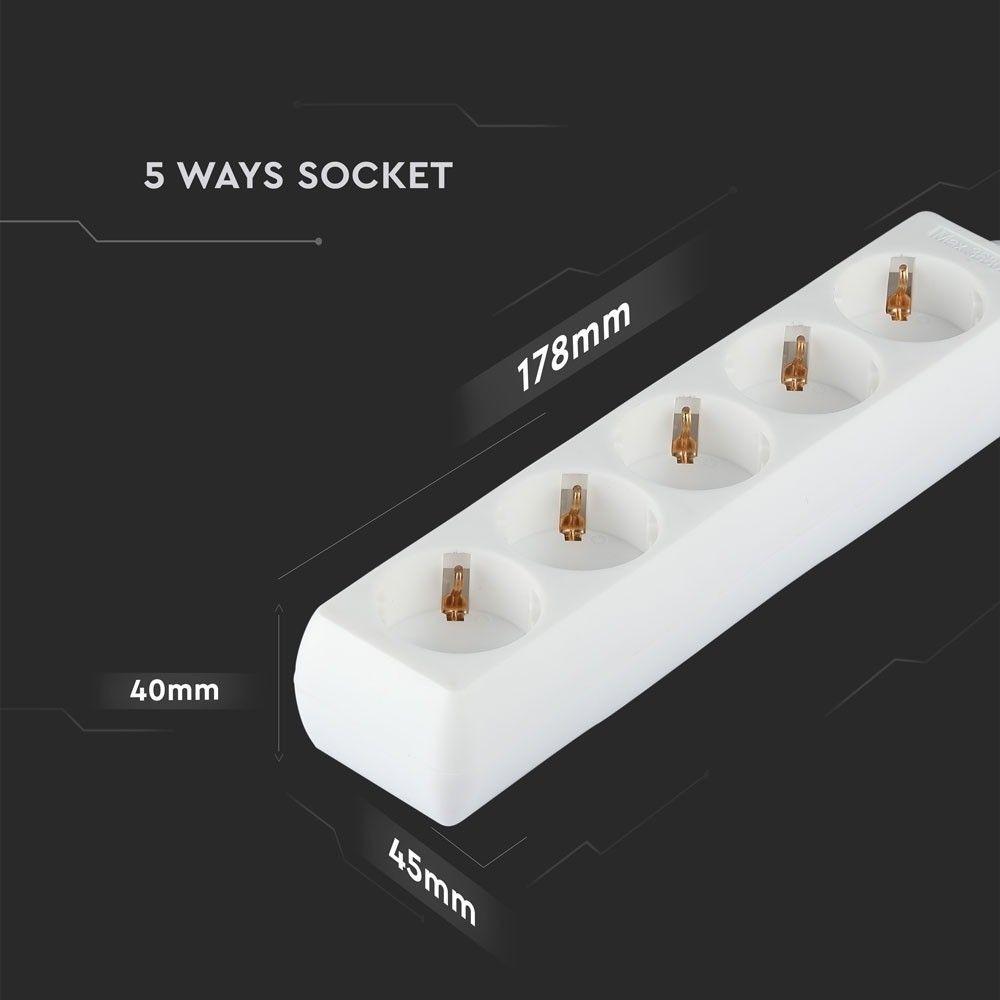 Przedłużacz mieszkaniowy 5 GN., 3x1.5 G. X 3M,  Biały, VTAC, SKU 8759