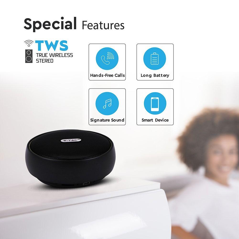 Głośnik bluetooth z funkcją TWS, Obudowa: metal/AUX/USB/Slot MICRO SD/800mAh, Czarny, VTAC, SKU 7718