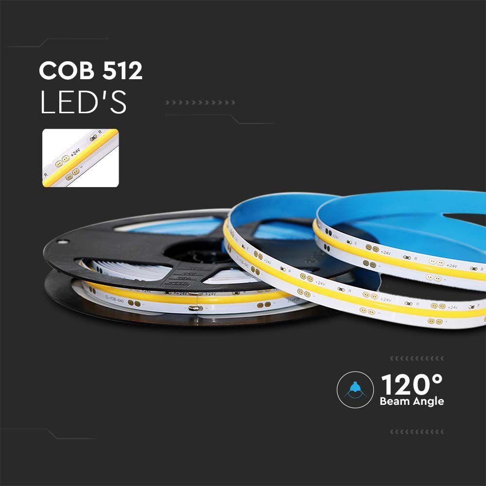 13W Taśma LED COB, Barwa:6000K, Zasilanie: 24V, IP20, Rolka:5m, VTAC, SKU 212651