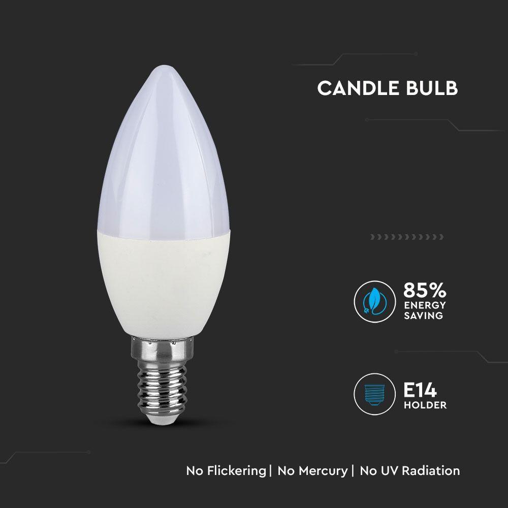 VT-255 4.5W PLASTIC CANDLE BULB SAMSUNG CHIP 6400K E14 A++