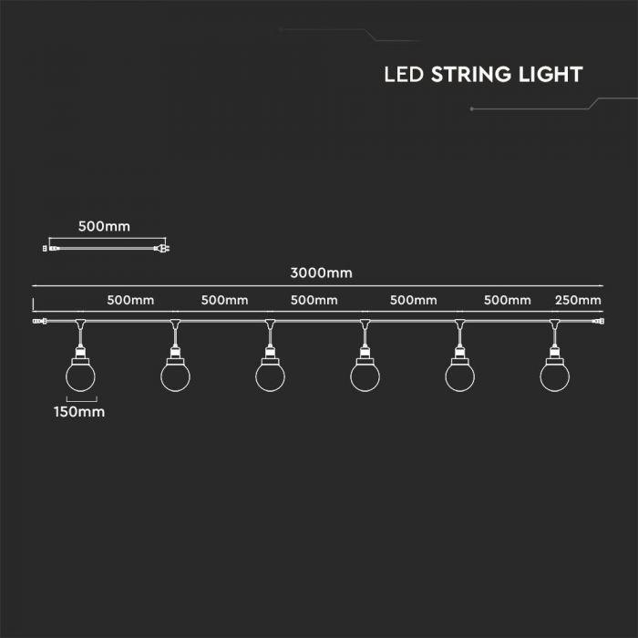 VT-720S LED STRING LIGHT(3M) WITH BULB (6 BULBS)-MATT BLACK IP65