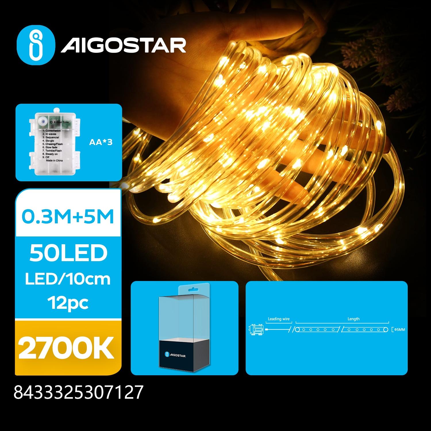 3AA battery -Φ5mm tube string lights, warm white, 5m