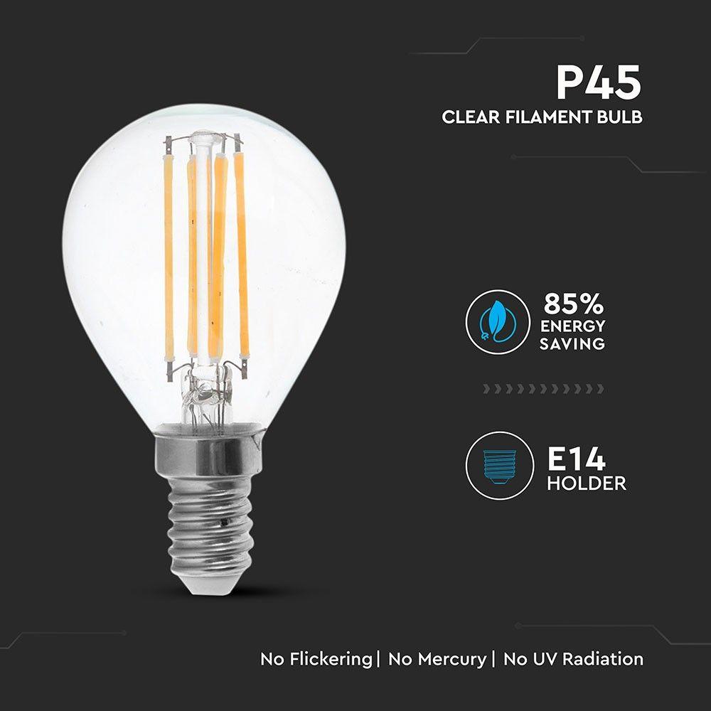 6W P45 Filament, Klosz Transparentny/ Barwa:2700K, Trzonek: E14, VTAC, SKU 2845