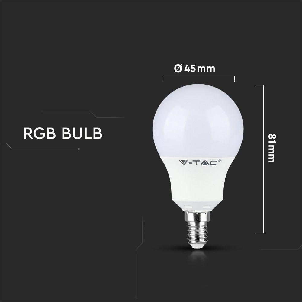 3.5W P45 Żarówka LED sterowana pilotem, Barwa:RGB+3000K, Ściemniana, Trzonek:E14, VTAC, SKU 2775