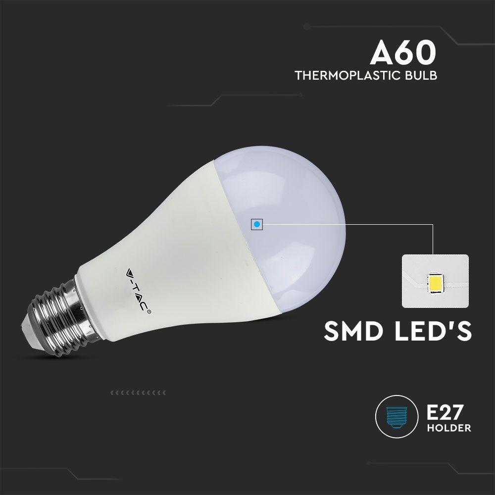 VT-2113 10.5W A60 LED PLASTIC BULB 4000K E27 3PC/PACK