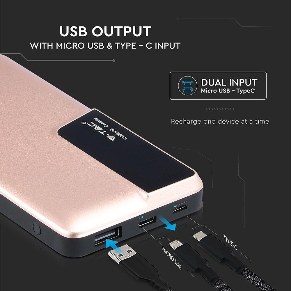 VT-3511 10000mah POWER BANK WITH DIGITAL DISPLAY & USB TYPE-C-ROSE GOLD