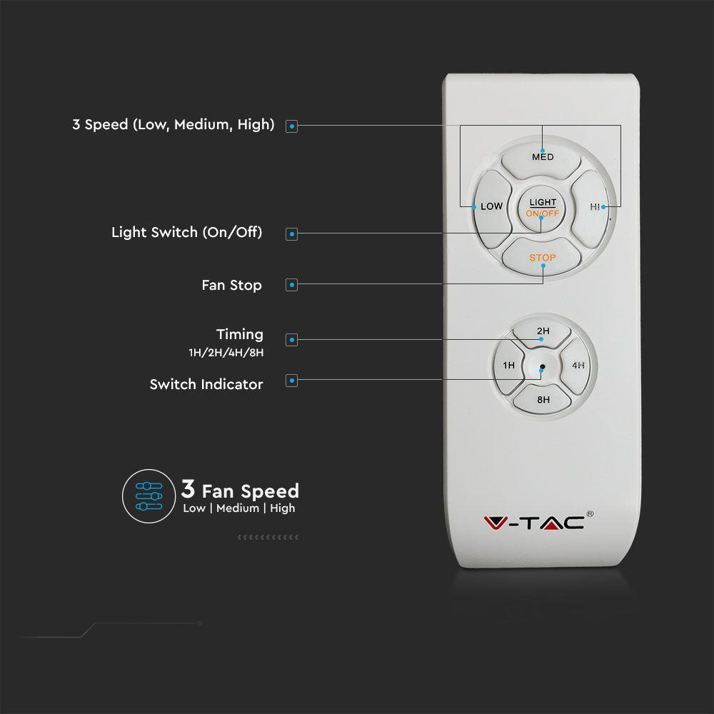 50W Lampa sufitowa LED z wentylatorem, Sterowanie RF, Barwa:3 w 1, Ring dekoracyjny: Szary, VTAC, SKU 7935