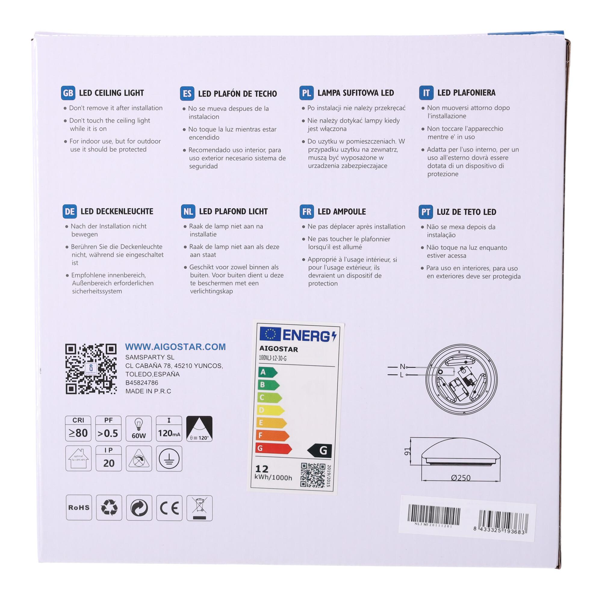 Lampa sufitowa z czujnikiem mikrofalowym 12W 3000K