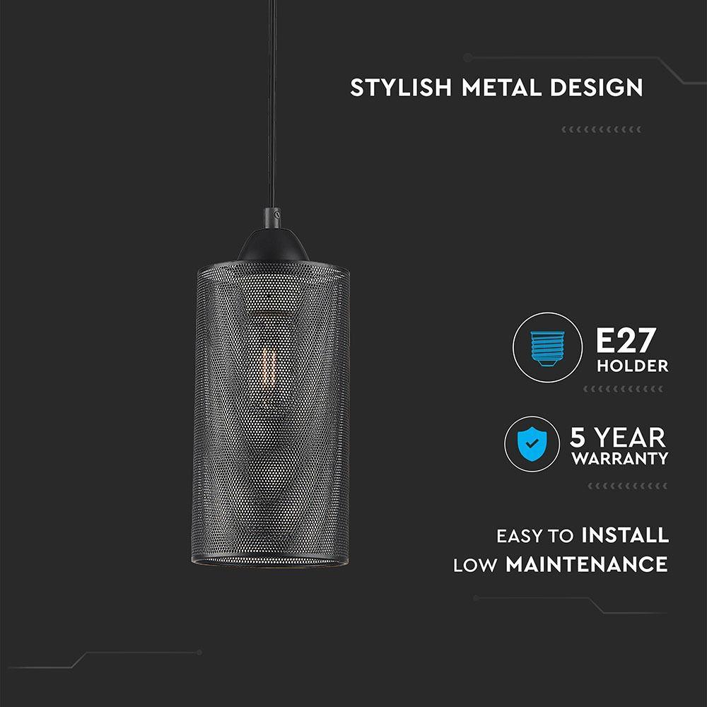 VT-7132 MATT BLACK PENDANT LIGHT WITH BLACK CANOPY-E27