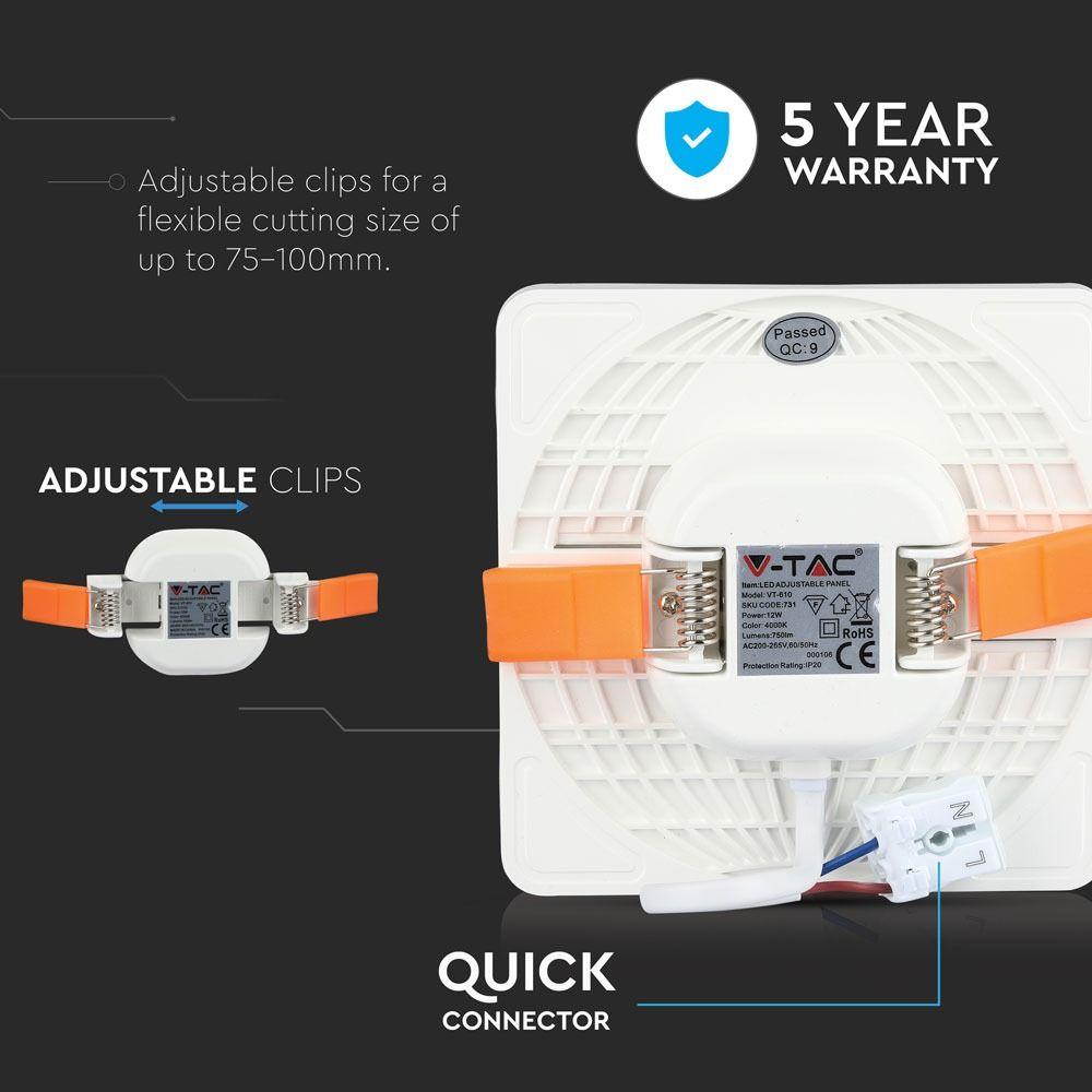VT-610SQ 12W LED ADJUSTABLE PANEL SAMSUNG CHIP 4000K SQUARE